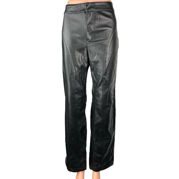 Urban Outfitters Silence + Noise Women's Black Faux Leather Wide Leg Pants Sz 10 - Picture 1 of 6